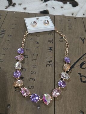 Gold-Tone Crystal Necklace in Lavender & Pink